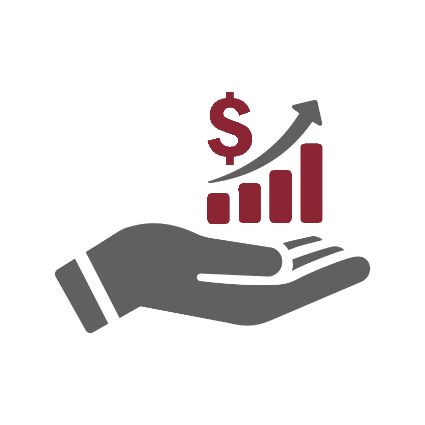 Icon of a hand holding a graph showing a positive growth in money graph