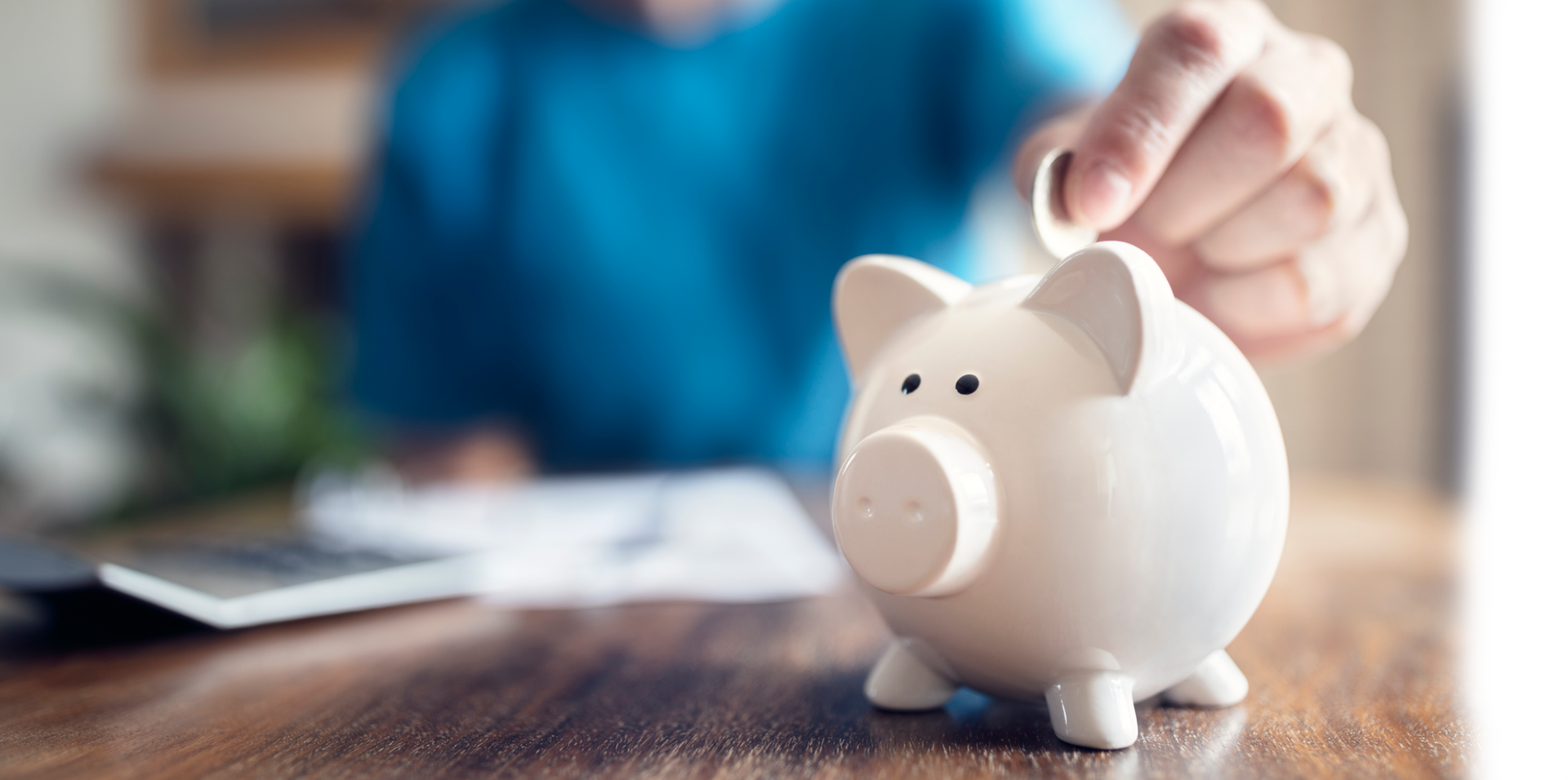 hand putting coin into piggy bank